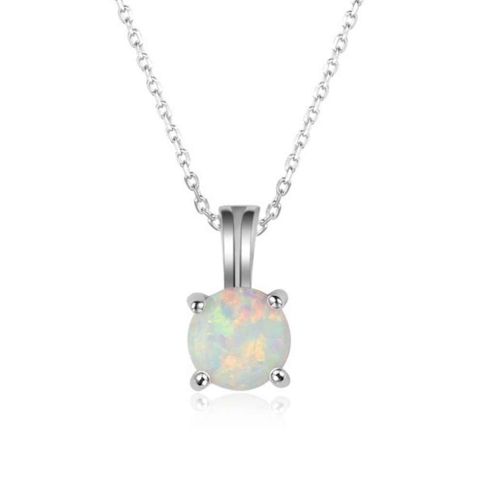17" 925 STERLING SILVER CHAIN ~ 3 WHITE FIRE OPAL - Picture 2 of 3